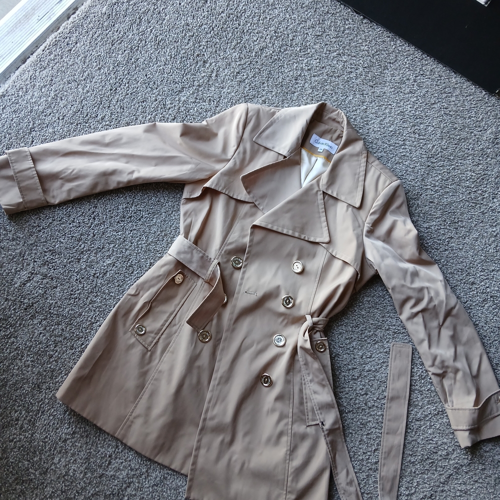 Calvin Klein Tan Double-Breasted Trench Coat - Picture 4 of 13